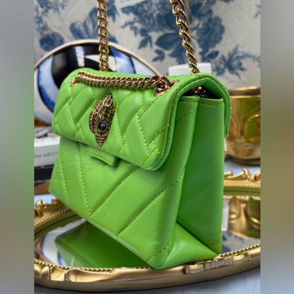 🆕 KURT GEIGER LONDON 🧿 NWOT Leather Mini Kensington Bag, Neon Green - Picture 7 of 15